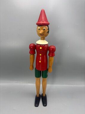 Vintage Pinocchio Wooden Jointed Doll 14" C2 Rainoldi Made in Italy Articulated
